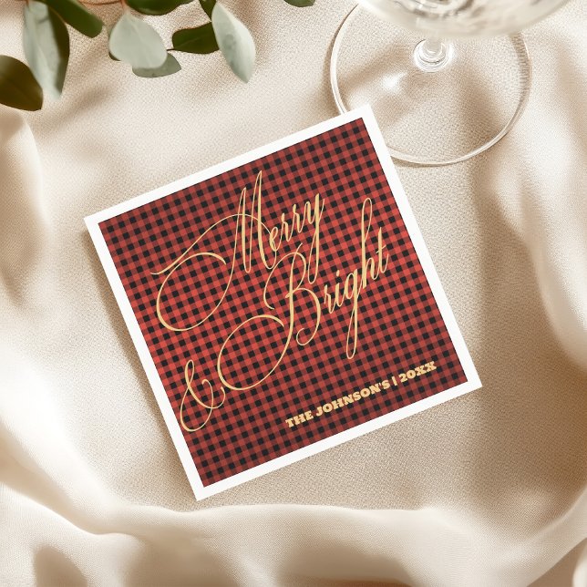 Merry &Bright Buffalo Plaid Family Christmas Party Napkin (Creator Uploaded)