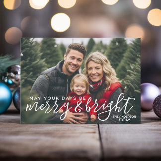 Merry & Bright Calligraphy - Full Horizontal Photo Holiday Card
