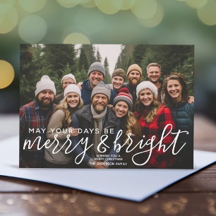 Merry & Bright Calligraphy Horizontal Photo Peace Holiday Card
