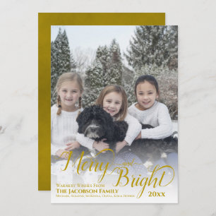 Merry & Bright Calligraphy Script Gold Photo Holiday Card