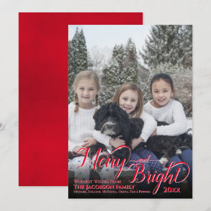 Merry & Bright Calligraphy Script Red Photo Holiday Card