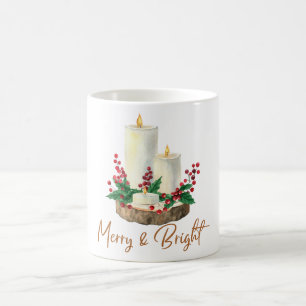 Merry & Bright Candle Holly Christmas Coffee Mug