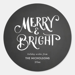 Merry & Bright Chalkboard Holiday Wishes Classic Round Sticker