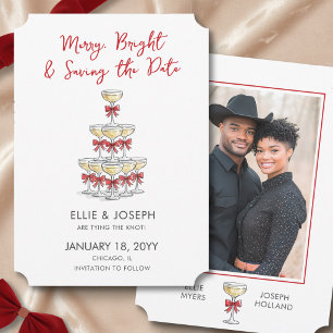 Merry Bright Champagne Tower Holiday Wedding Save The Date