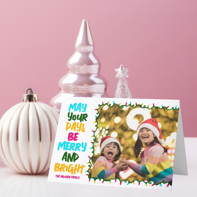 Merry Bright Cheerful Christmas Lights Kids Photo Holiday Card (Creator Uploaded)