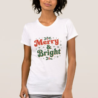 Merry & bright chic retro women family holiday tee