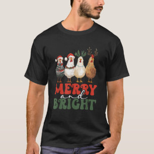 Merry Bright Chicken Farm Santa Hats Light Christm T-Shirt