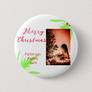 Merry Bright Christmas add family name welcome joy 6 Cm Round Badge