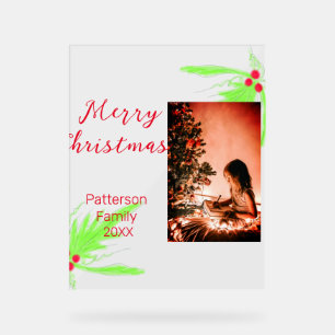 Merry Bright Christmas add family name welcome joy Acrylic Sign