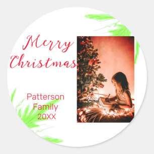 Merry Bright Christmas add family name welcome joy Classic Round Sticker