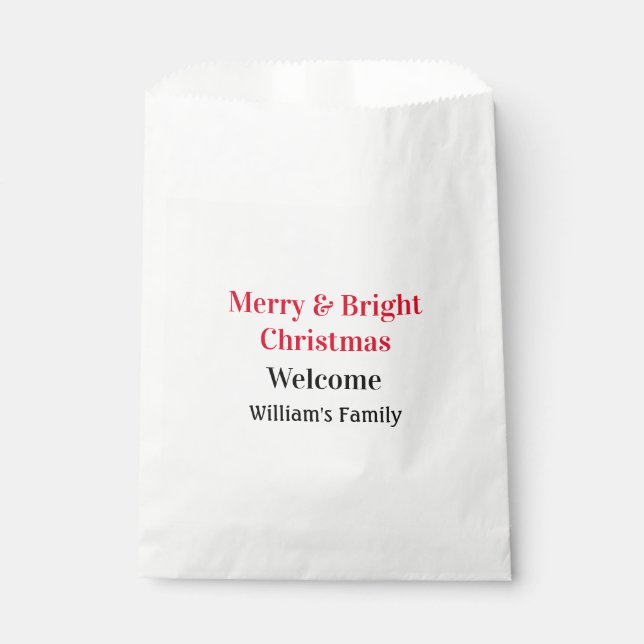 Merry Bright Christmas add family name welcome joy Favour Bag (Front)