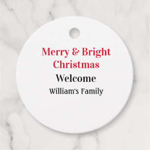 Merry Bright Christmas add family name welcome joy Favour Tags