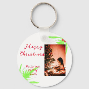 Merry Bright Christmas add family name welcome joy Key Ring