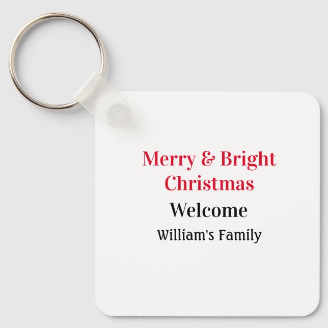 Merry Bright Christmas add family name welcome joy Key Ring (Front)