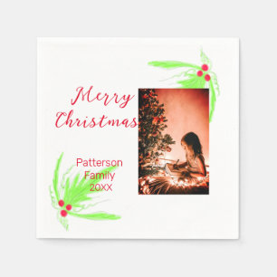 Merry Bright Christmas add family name welcome joy Napkin