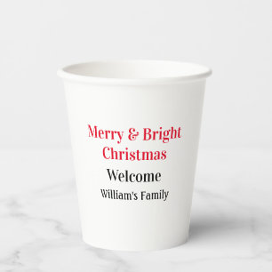 Merry Bright Christmas add family name welcome joy Paper Cups