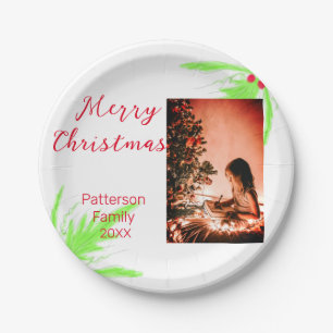 Merry Bright Christmas add family name welcome joy Paper Plate