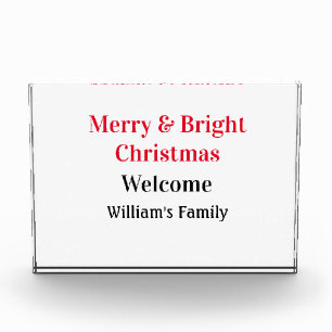 Merry Bright Christmas add family name welcome joy Photo Block