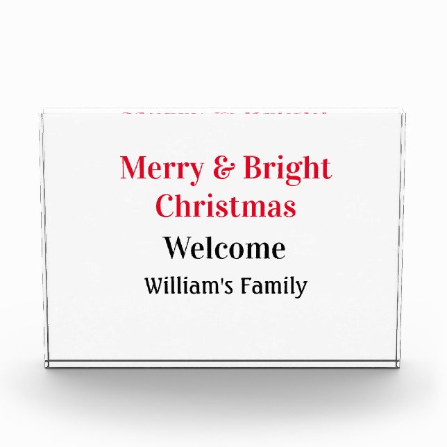 Merry Bright Christmas add family name welcome joy Photo Block (Front)