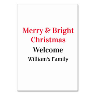 Merry Bright Christmas add family name welcome joy Table Number