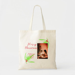 Merry Bright Christmas add family name welcome joy Tote Bag