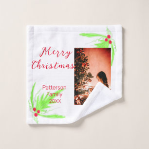 Merry Bright Christmas add family name welcome joy Wash Cloth