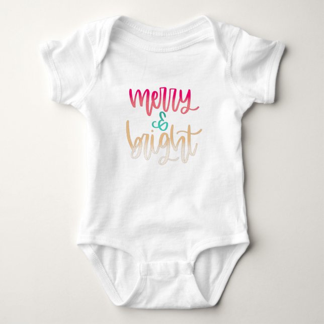 Merry & Bright Christmas Baby Bodysuit (Front)