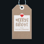 Merry & Bright Christmas Calendar Countdown Gift Tags<br><div class="desc">Celebrate the magical and festive holiday season with our custom holiday gift tags. Our trendy and stylish holiday design features "Merry & Bright" designed in an fun brush handwriting style typography in faux brown paper texture a bright red heart is added at the top. The reverse side resembles a holiday...</div>