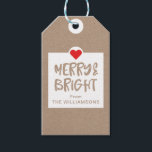 Merry & Bright Christmas Calendar Countdown Gift Tags<br><div class="desc">Celebrate the magical and festive holiday season with our custom holiday gift tags. Our trendy and stylish holiday design features "Merry & Bright" designed in an fun brush handwriting style typography in faux brown paper texture a bright red heart is added at the top. The reverse side resembles a holiday...</div>