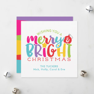 Merry & Bright Christmas Colourful Cute Holiday Card