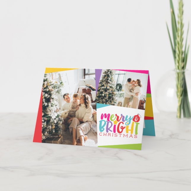 Merry & Bright Christmas Colourful Cute Holiday Card (Front)