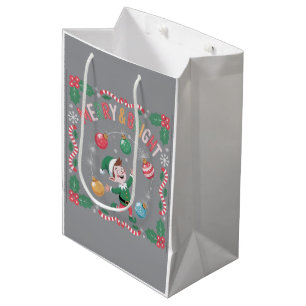 Merry & Bright Christmas Elf Cute Holiday Medium Gift Bag