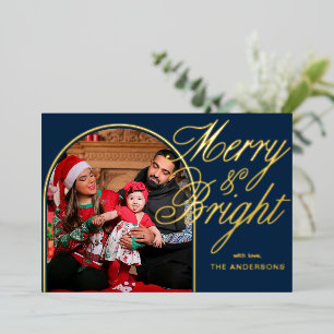 Merry & Bright Christmas Family Photo Foil Holiday Card