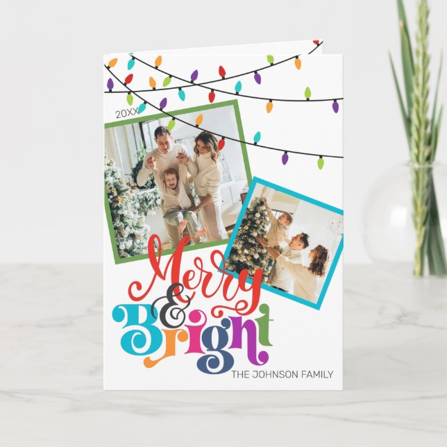Merry & Bright Christmas Family Photo Holiday Card (Front)