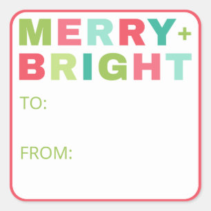 Merry + Bright Christmas Gift Sticker