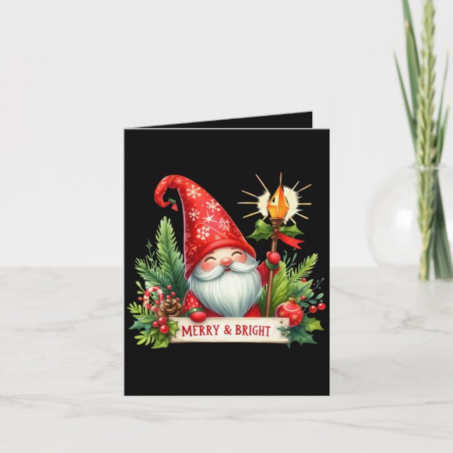 Merry Bright Christmas gnome  Holiday Card (Front)