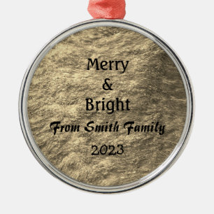 Merry & Bright Christmas Gold Golden Sepia Gift Metal Ornament
