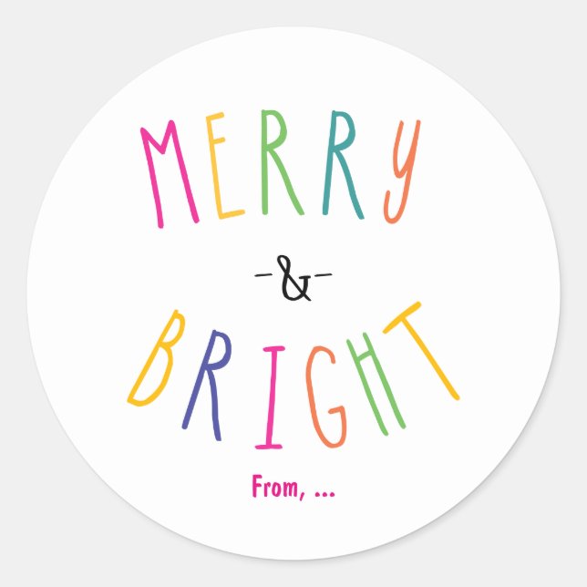 Merry & Bright Christmas Holiday Colourful Sticker (Front)