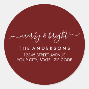 Merry Bright Christmas Holiday Red Return Address Classic Round Sticker