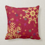 Merry & Bright Christmas Holiday Snowflake Bendel Cushion<br><div class="desc">A modern stylish design by Cindy Bendel with many layers - swirl watermarks in the background, a rainbow of colourful bokeh dots and gold stars. Two large snowflakes grace the corners. The background colour is a bright red, almost raspberry. These throw pillows add a cheerful merry touch to your Christmas...</div>