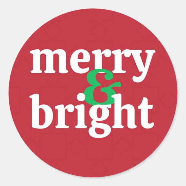 "Merry & Bright" Christmas Holiday Sticker (Front)
