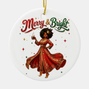 Merry & Bright Christmas Kaftan Woman Ceramic Ornament