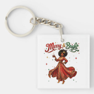 Merry & Bright Christmas Kaftan Woman Key Ring