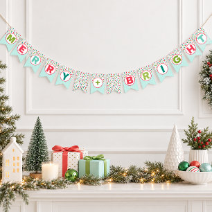 Merry + Bright Christmas Lights Colourful Holida Bunting