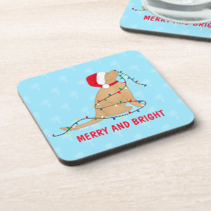 Merry Bright Christmas Lights Dog Coaster Set