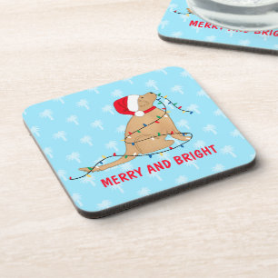 Merry Bright Christmas Lights Dog Coaster Set