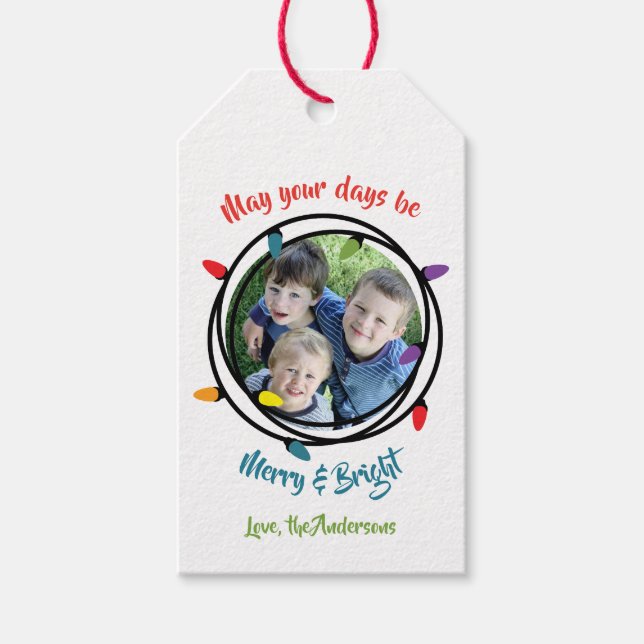 Merry & Bright Christmas Lights Gift Tags (Front)