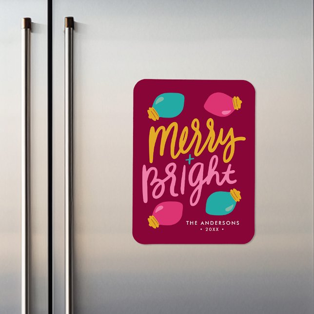 Merry & Bright Christmas Lights Non-Photo Holiday Magnet (Creator Uploaded)
