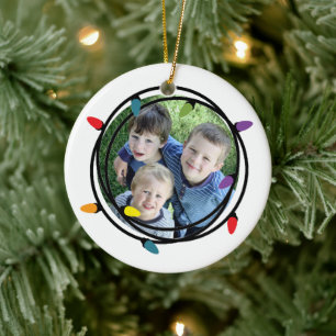 Merry & Bright Christmas Lights Photo Ceramic Ornament
