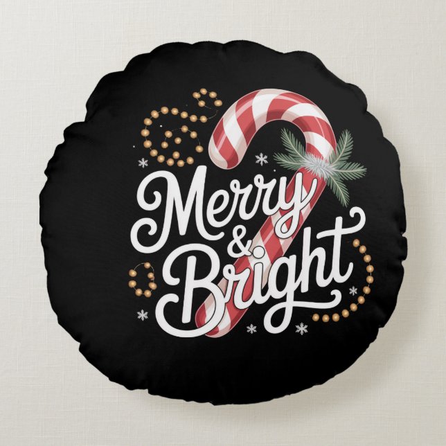 Merry & Bright Christmas Magic Round Cushion (Front)